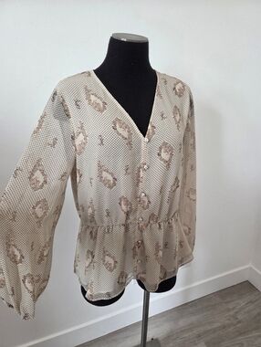 Anthropologie Pleione Peplum Blouse Top Floral Paisley Romantic Cottagecore S